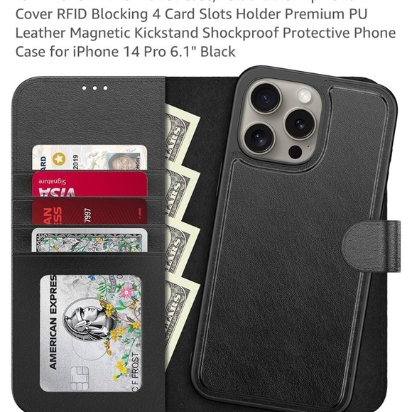 Other - NWOT 14 Pro Black Flip Leather Phone Case with Secure Closure
